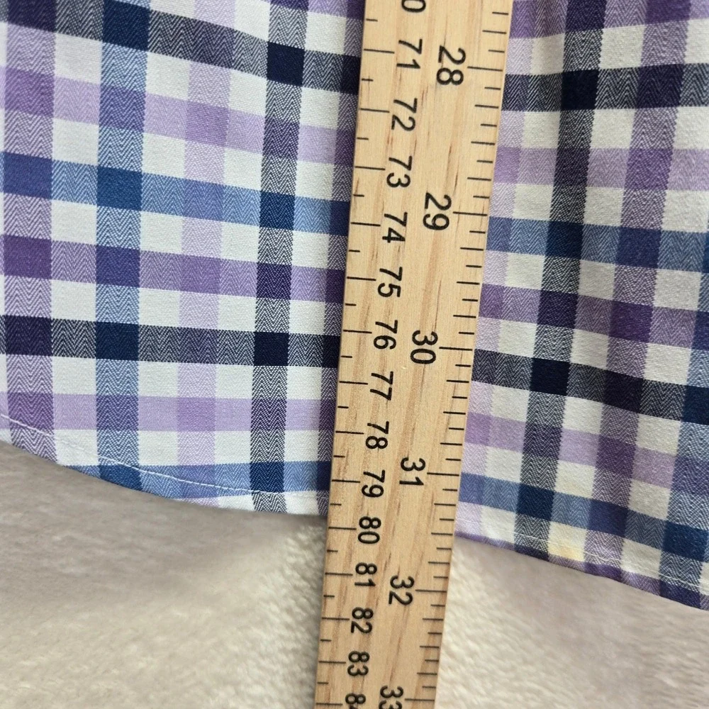 Banana Republic Mens Non-Iron Tailored Slim Fit Plaid Shirt Purple Blue‎ Large